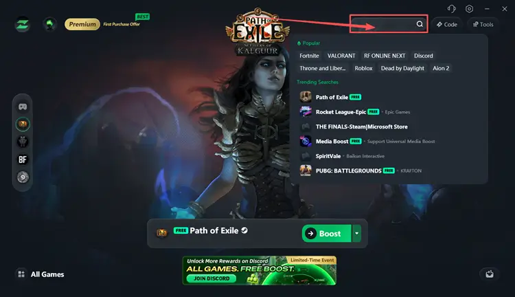 Search for Path of Exile in LagZapper