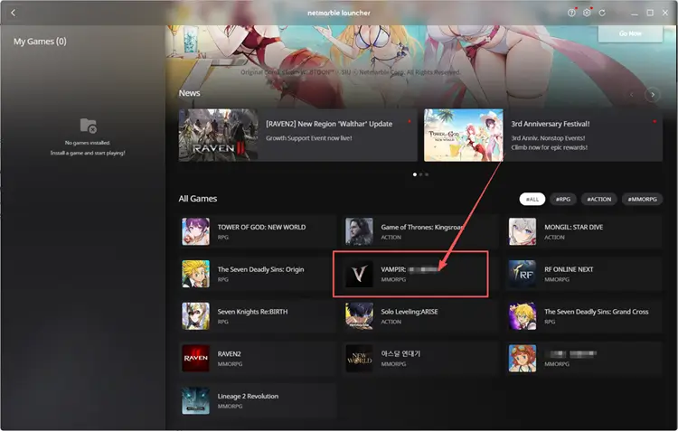 Download the Netmarble Launcher and search for VAMPIR