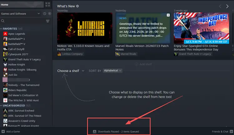 Open download page in Steam