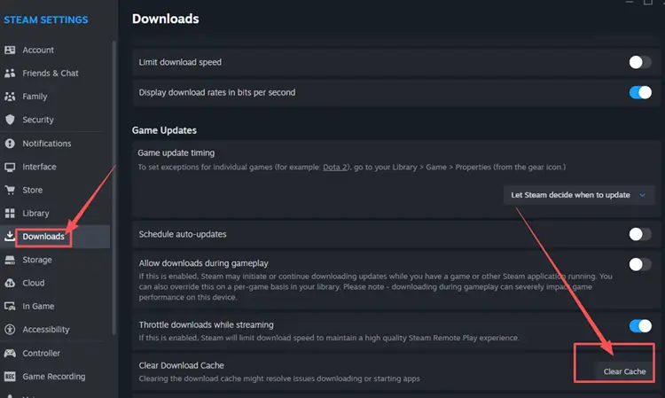 Clear download cache in settings