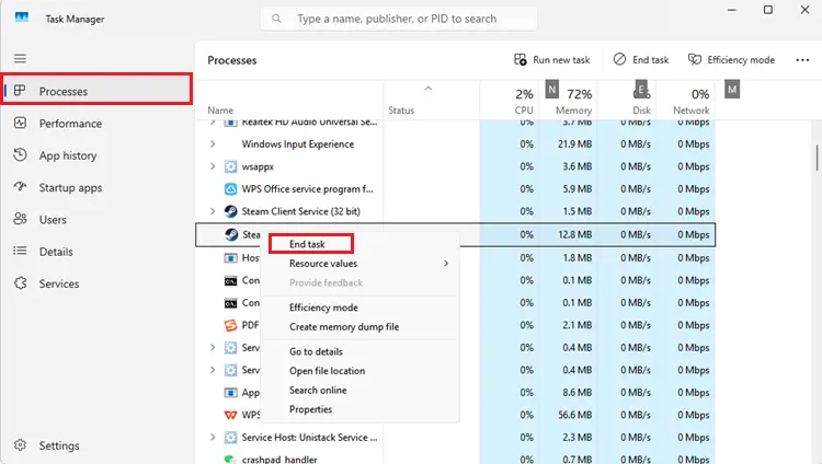 End remaining Steam and Dota 2 processes in Windows Task Manager