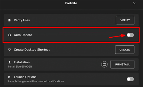 Enable Fortnite Auto Update in the Epic Games Launcher