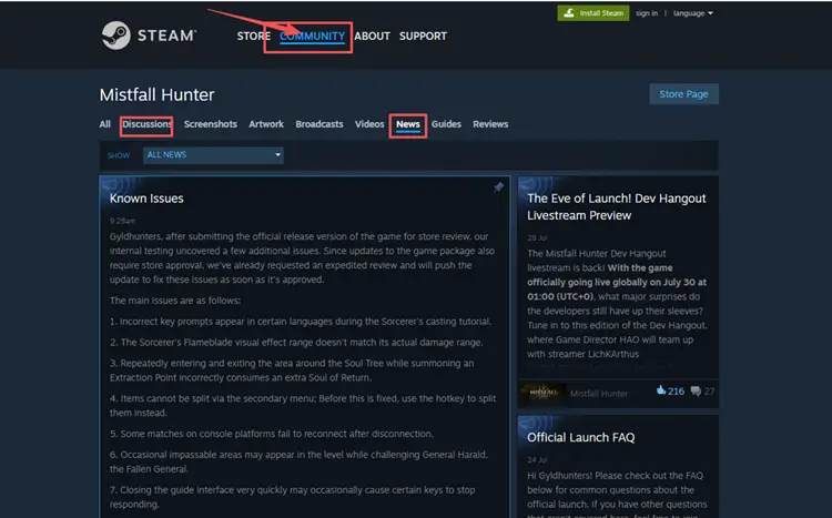 Screenshot of Steam cmmunity