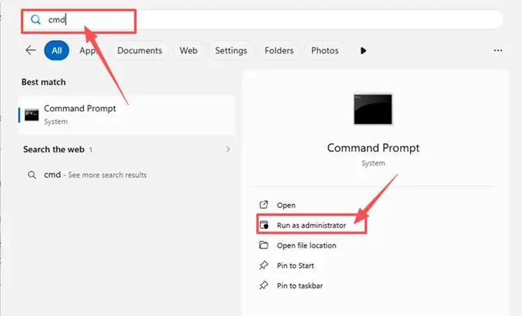 Open Command Prompt through Windows search box
