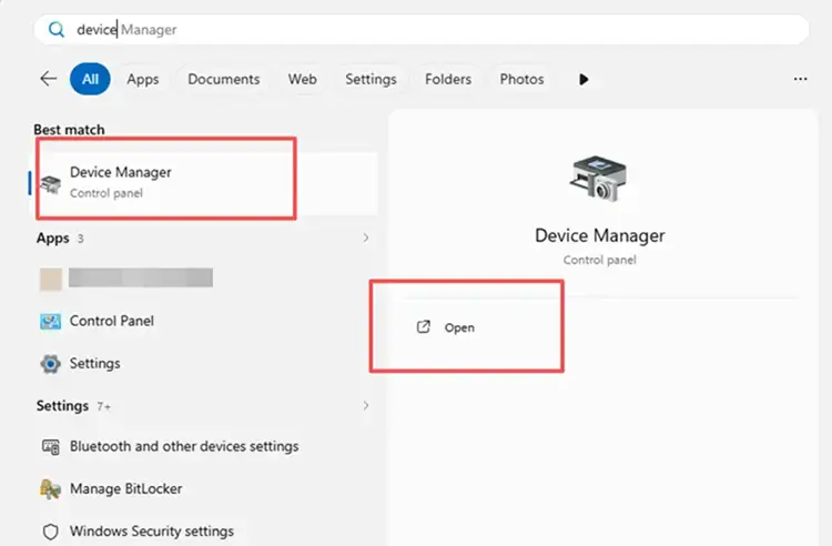 Open Device Manager on Windows