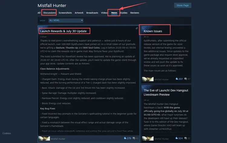 Check steam announcements for known issues report