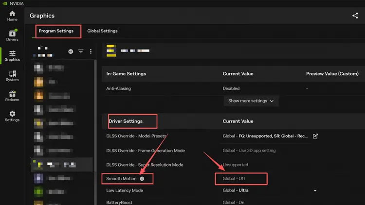 Disable Smooth Motion for Mistfall Hunter in NVIDIA app