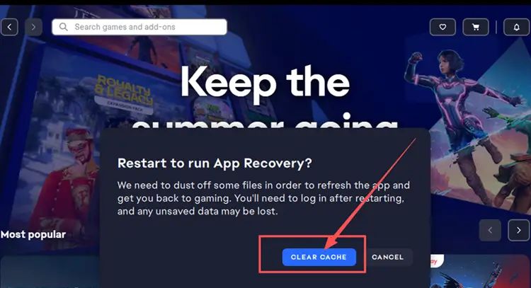 Clear the EA app cache