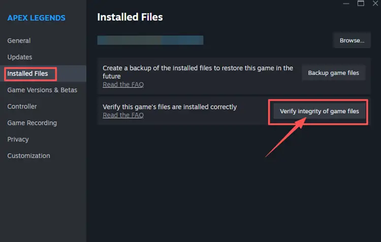 Verify Apex Legends files on Steam