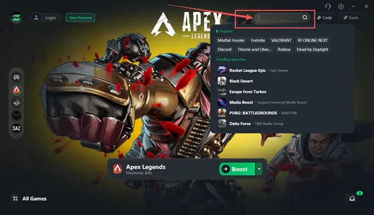 Search for Apex Legends in LagZapper