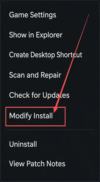 Click modify install