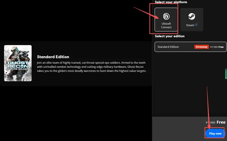 Select Ubisoft Connect and the Standard Edition giveaway