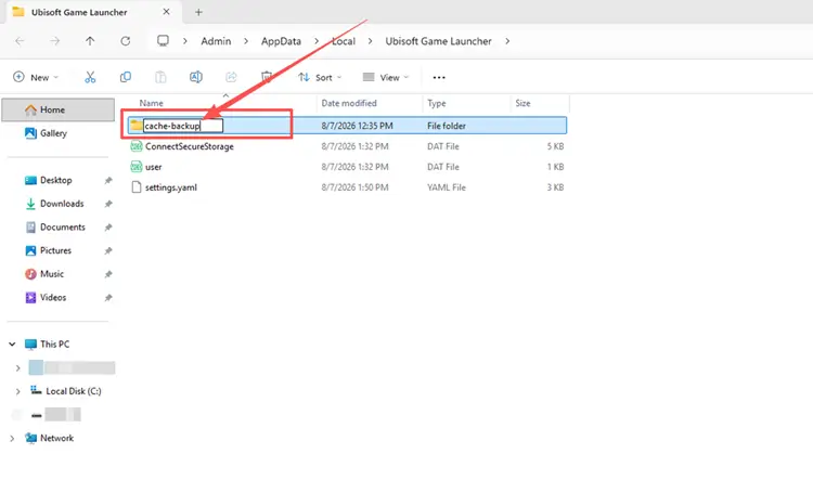 Rename Ubisoft Connect cache folders through Windows Run