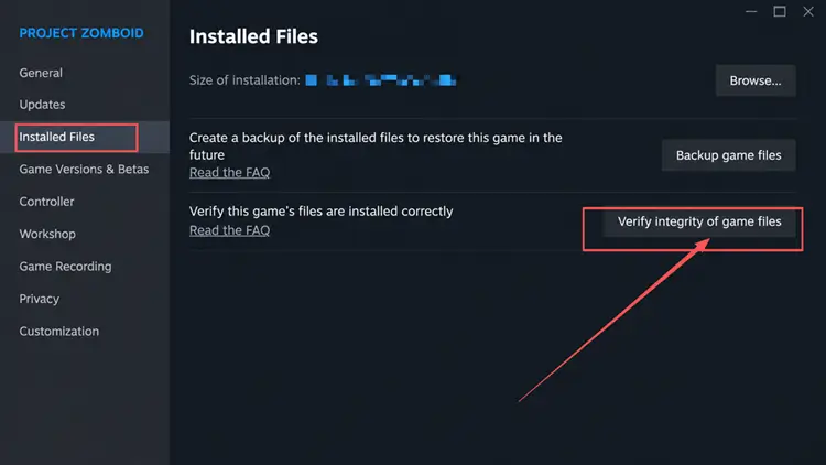 Verify Project Zomboid files through Steam