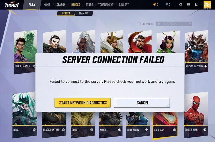 Marvel Rivals Server Connection Failed error prompt