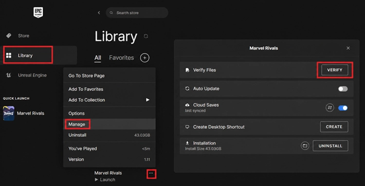 Verify Marvel Rivals game files on Epic Games Launcher