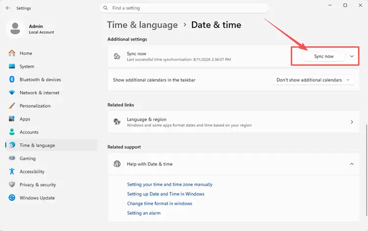 Click sync now and restart