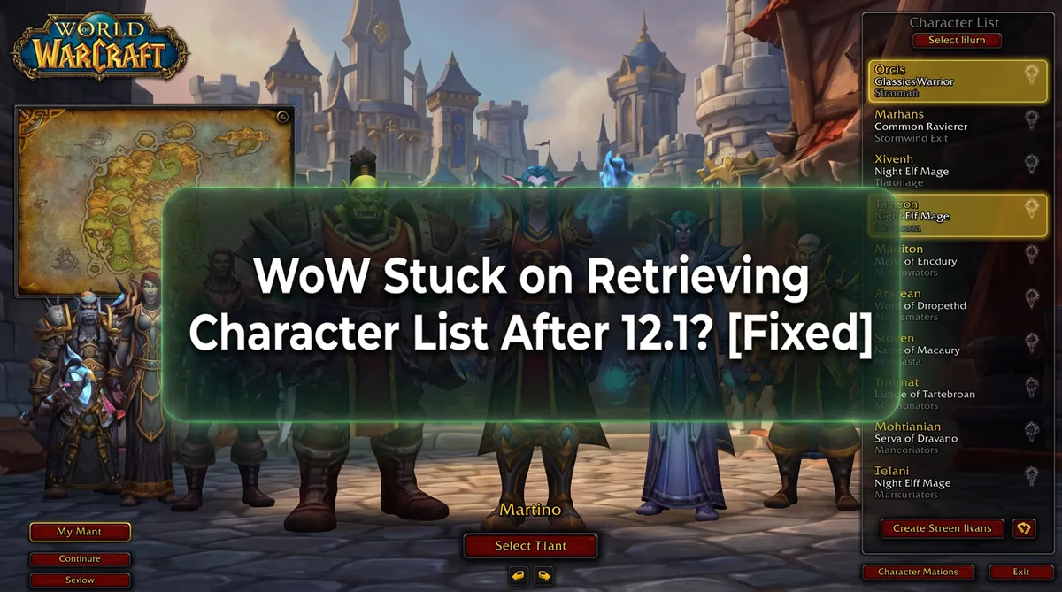 WoW stuck on Retrieving Character List after Patch 12.1