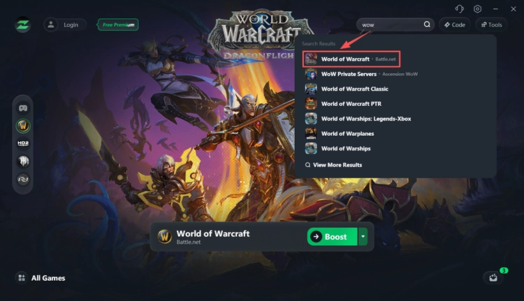Search for World of Warcraft in LagZapper