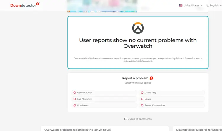 Check Overwatch outage reports on Downdetector
