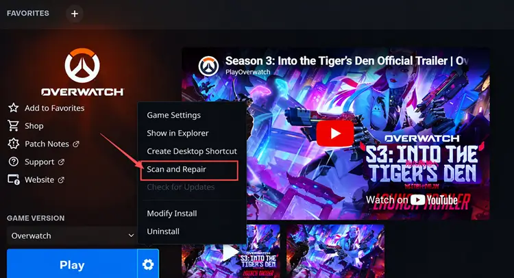 Scan and Repair Overwatch in Battle.net