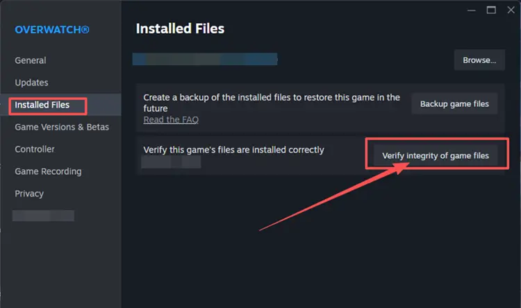 Verify Overwatch game files in Steam