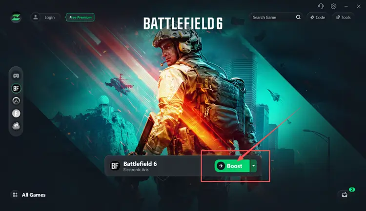 Select a recommended node and click Boost for Battlefield 6