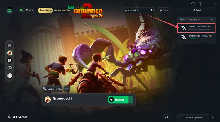 Нажмите Game Translation в LagZapper