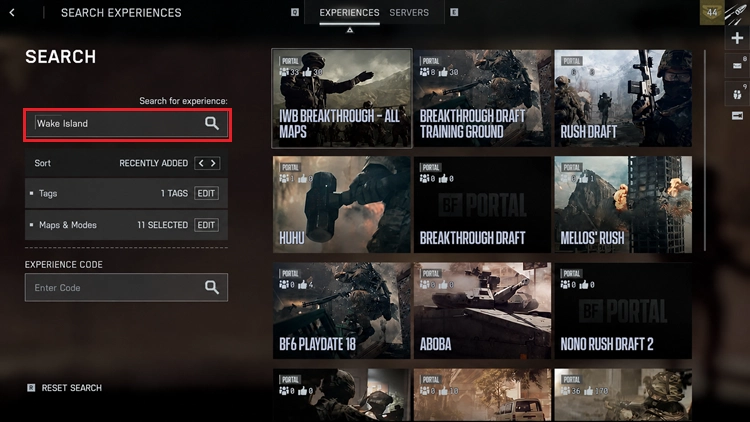 Search for Wake Island in Battlefield 6 Portal