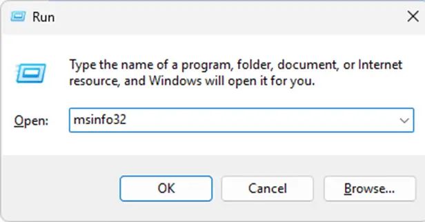 Open System Information with msinfo32
