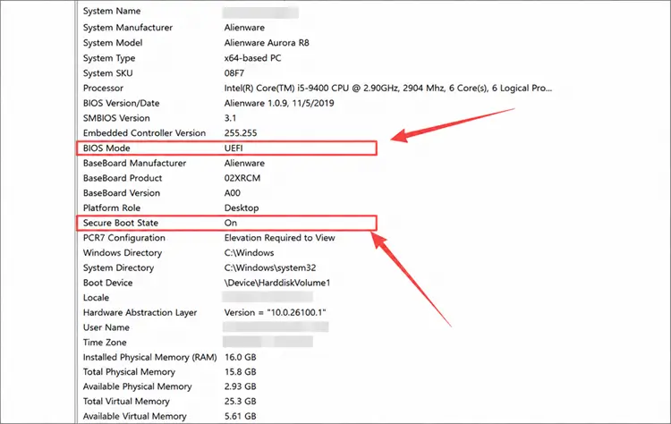Check UEFI and Secure Boot status in System Information