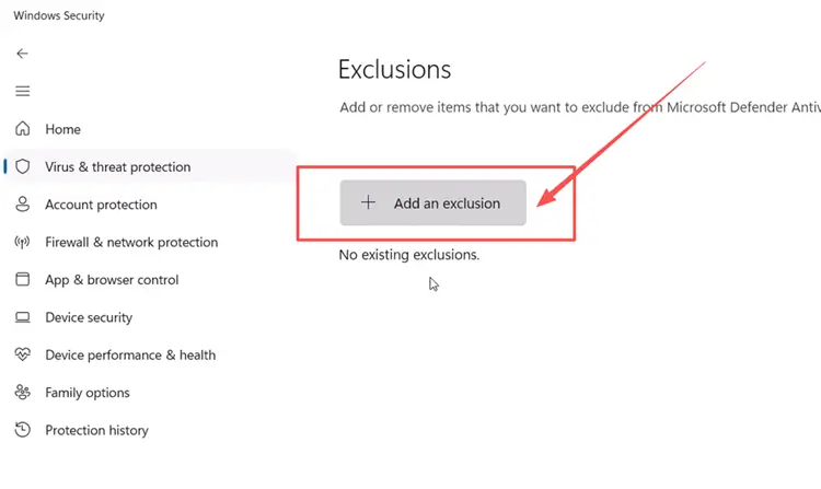 Add a Battlefield 6 exclusion in Windows Security