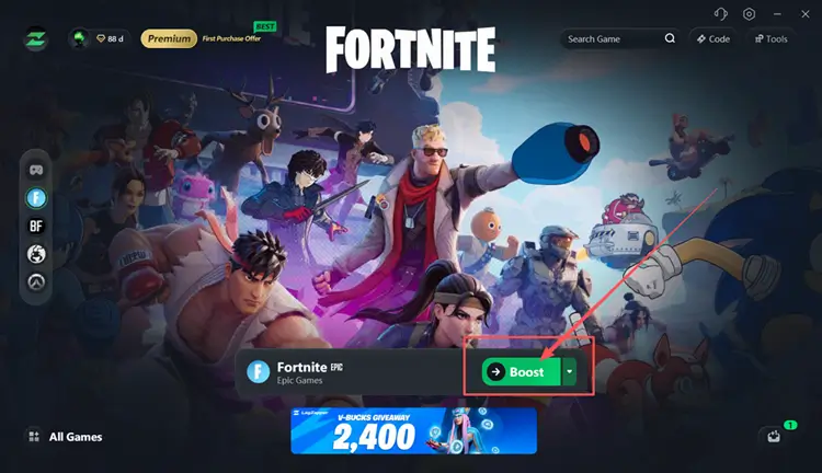 Ускорение Fortnite с помощью LagZapper