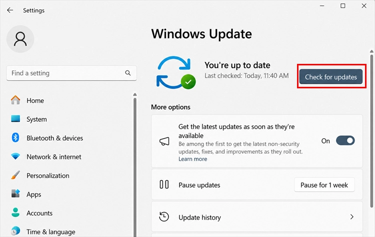 Check for Windows 11 updates after KB5121003