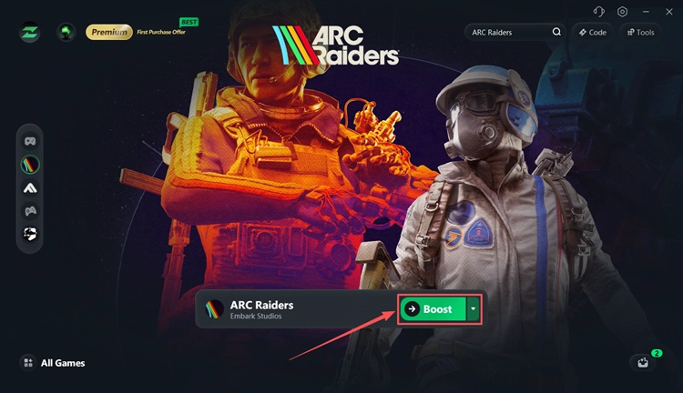 Select a game server node and start Boost