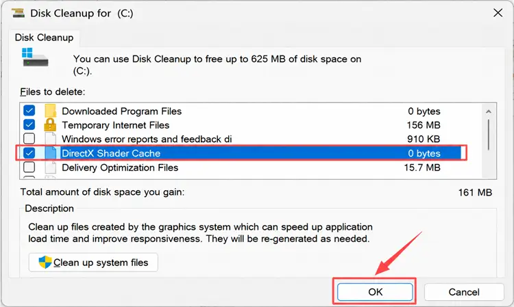 Clear DirectX Shader Cache in Disk Cleanup