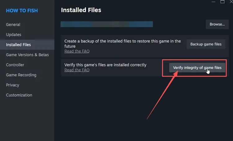 Проверка файлов How to Fish в Steam