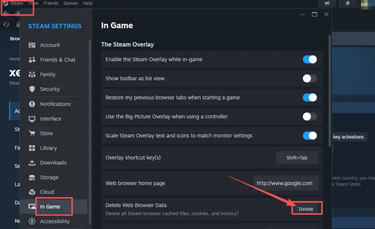 Delete Steam Web Browser Data