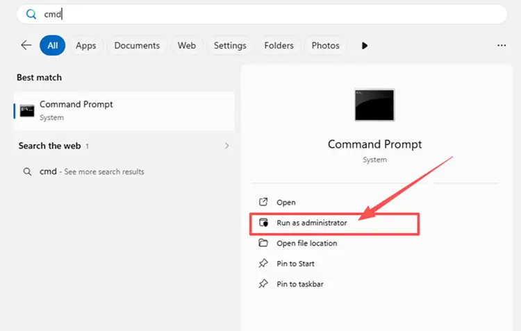 Open Command Prompt as administrator