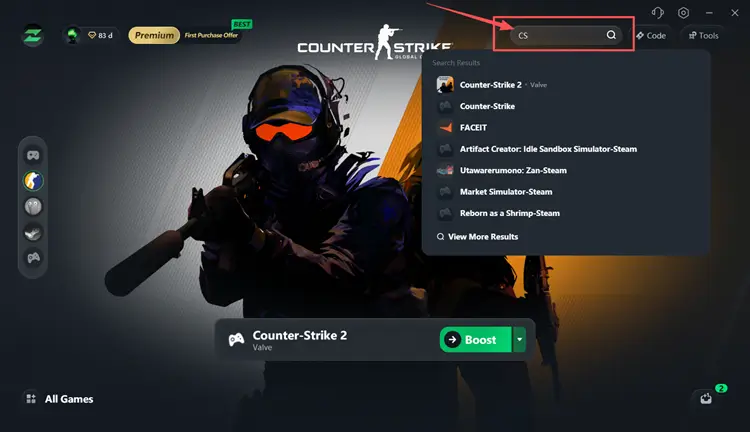 Search for a Steam game in LagZapper