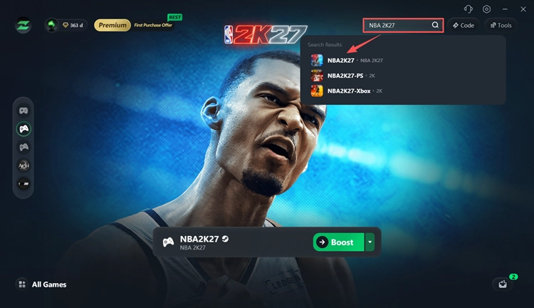 Search for NBA 2K27 in LagZapper