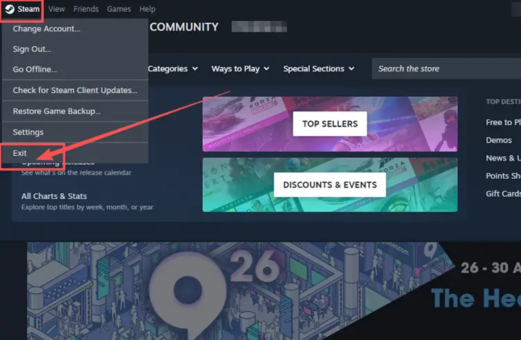 Select exit on Steam platform