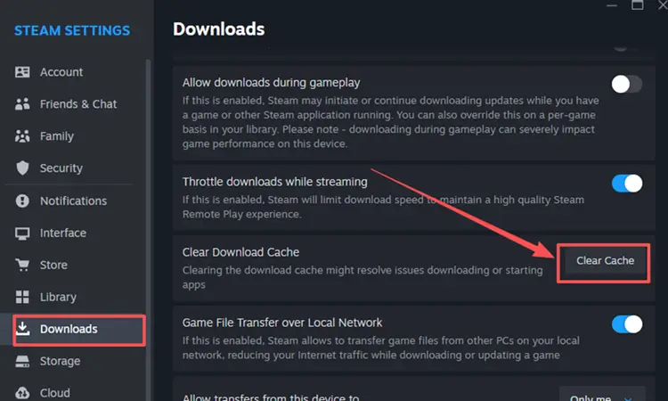 Clear the Steam download cache