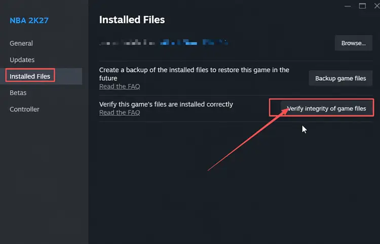 Verify NBA 2K27 game files on Steam