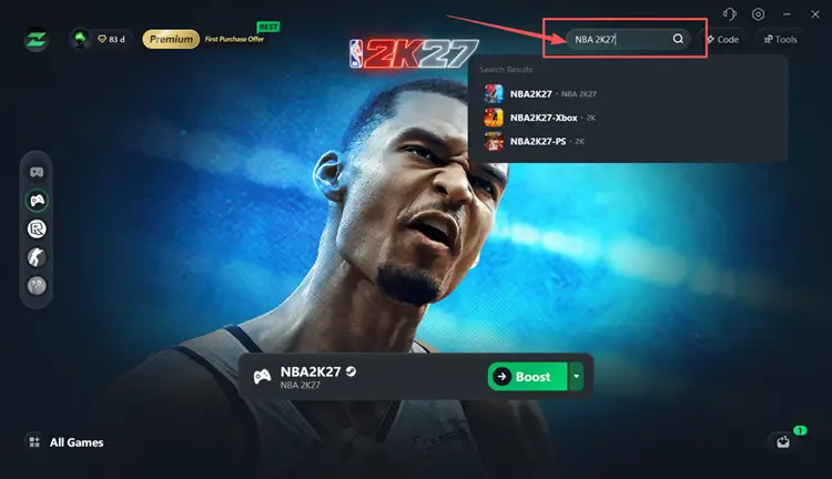 Search for NBA 2K27 in LagZapper