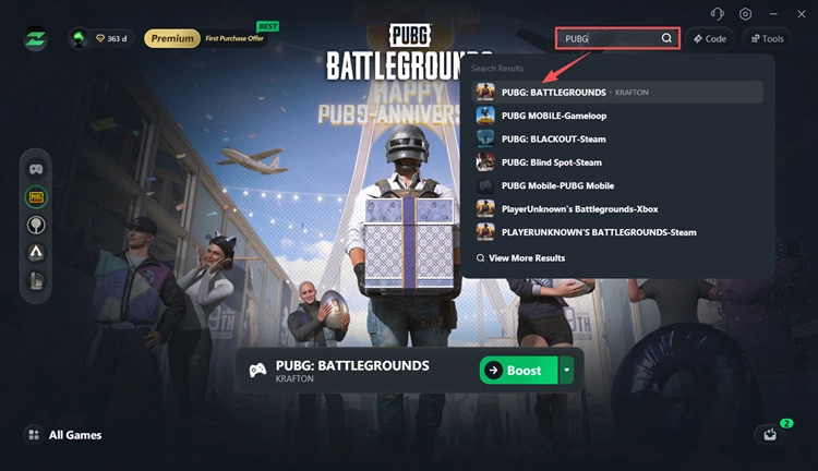 Search for PUBG in LagZapper Game Booster