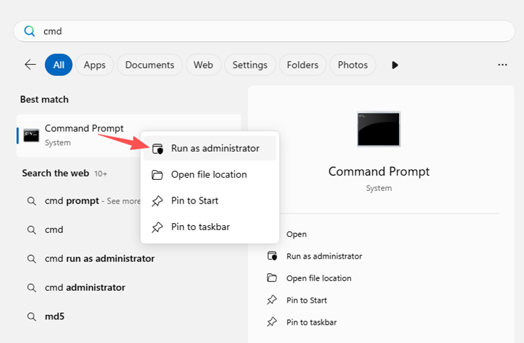 Open Command Prompt as administrator to flush DNS for PUBG