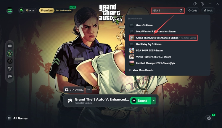 Search for GTA 5 in LagZapper