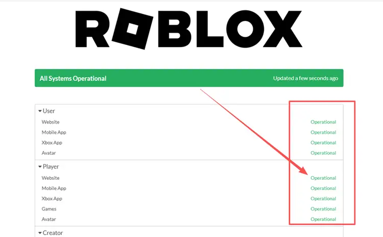 Check the official Roblox Status page
