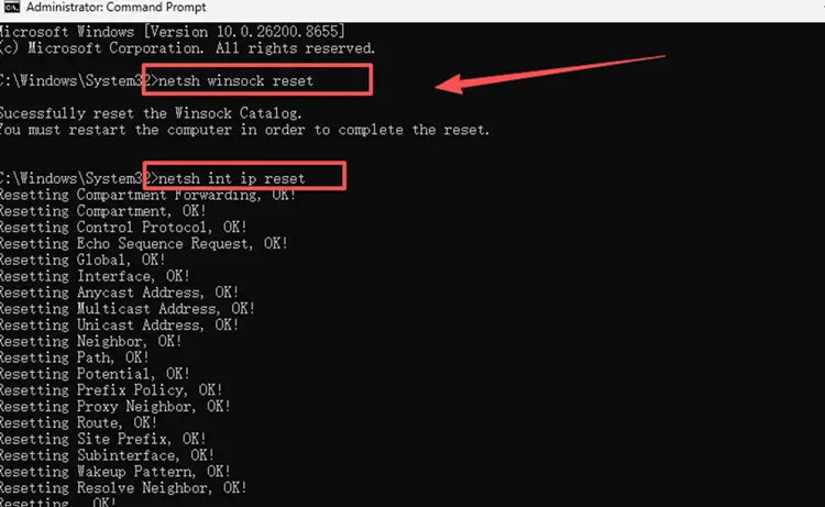 Flush DNS and reset Windows network settings